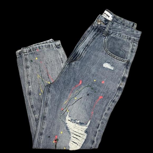 Litz by Uniq Denim - Litz by Uniq Ripped Paint Splatter Straight Leg Jeans Size S